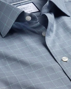 Best Charles Tyrwhitt Semi-Spread Collar Egyptian Cotton Twill Prince Of Wales Shirt - Steel Blue