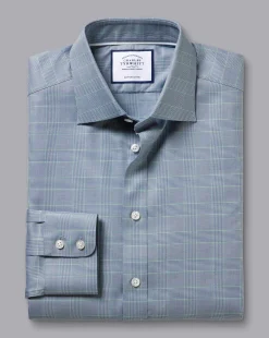 Best Charles Tyrwhitt Semi-Spread Collar Egyptian Cotton Twill Prince Of Wales Shirt - Steel Blue