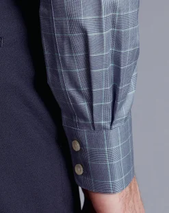 Best Charles Tyrwhitt Semi-Spread Collar Egyptian Cotton Twill Prince Of Wales Shirt - Steel Blue