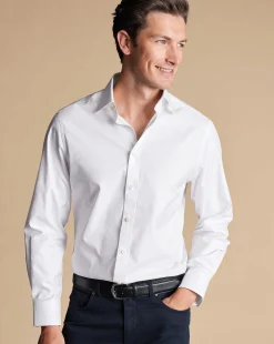 Discount Charles Tyrwhitt Semi-Spread Collar Egyptian Cotton Twill Shirt - White