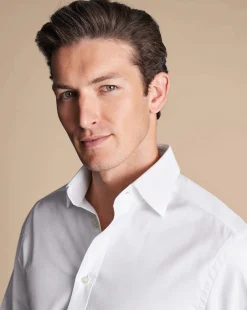 Discount Charles Tyrwhitt Semi-Spread Collar Egyptian Cotton Twill Shirt - White