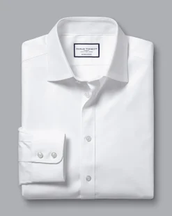 Discount Charles Tyrwhitt Semi-Spread Collar Egyptian Cotton Twill Shirt - White