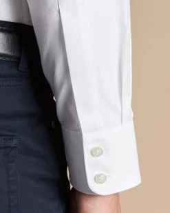 Discount Charles Tyrwhitt Semi-Spread Collar Egyptian Cotton Twill Shirt - White