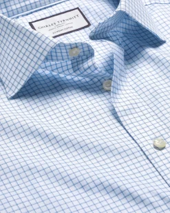 Sale Charles Tyrwhitt Semi-Spread Collar Egyptian Cotton Check Shirt - Ocean Blue