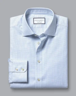 Sale Charles Tyrwhitt Semi-Spread Collar Egyptian Cotton Check Shirt - Ocean Blue
