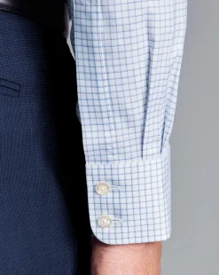 Sale Charles Tyrwhitt Semi-Spread Collar Egyptian Cotton Check Shirt - Ocean Blue