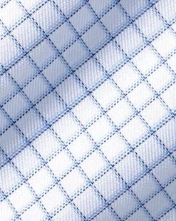 Sale Charles Tyrwhitt Semi-Spread Collar Egyptian Cotton Check Shirt - Ocean Blue