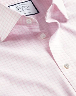 Cheap Charles Tyrwhitt Semi-Spread Collar Egyptian Cotton Twill Twin Check Shirt - Light Pink