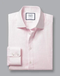 Cheap Charles Tyrwhitt Semi-Spread Collar Egyptian Cotton Twill Twin Check Shirt - Light Pink