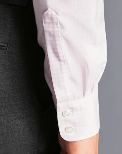 Cheap Charles Tyrwhitt Semi-Spread Collar Egyptian Cotton Twill Twin Check Shirt - Light Pink