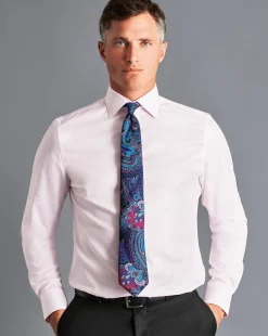 Cheap Charles Tyrwhitt Semi-Spread Collar Egyptian Cotton Twill Twin Check Shirt - Light Pink