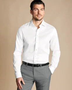 Best Sale Charles Tyrwhitt Semi-Spread Collar Egyptian Cotton Windsor Weave Shirt - White