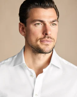 Best Sale Charles Tyrwhitt Semi-Spread Collar Egyptian Cotton Windsor Weave Shirt - White