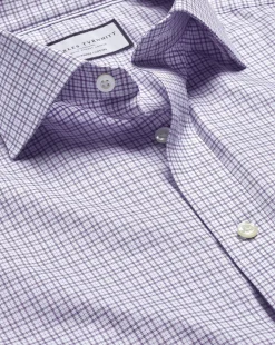 Outlet Charles Tyrwhitt Semi-Spread Collar Egyptian Cotton Multi Check Shirt - Mauve Purple