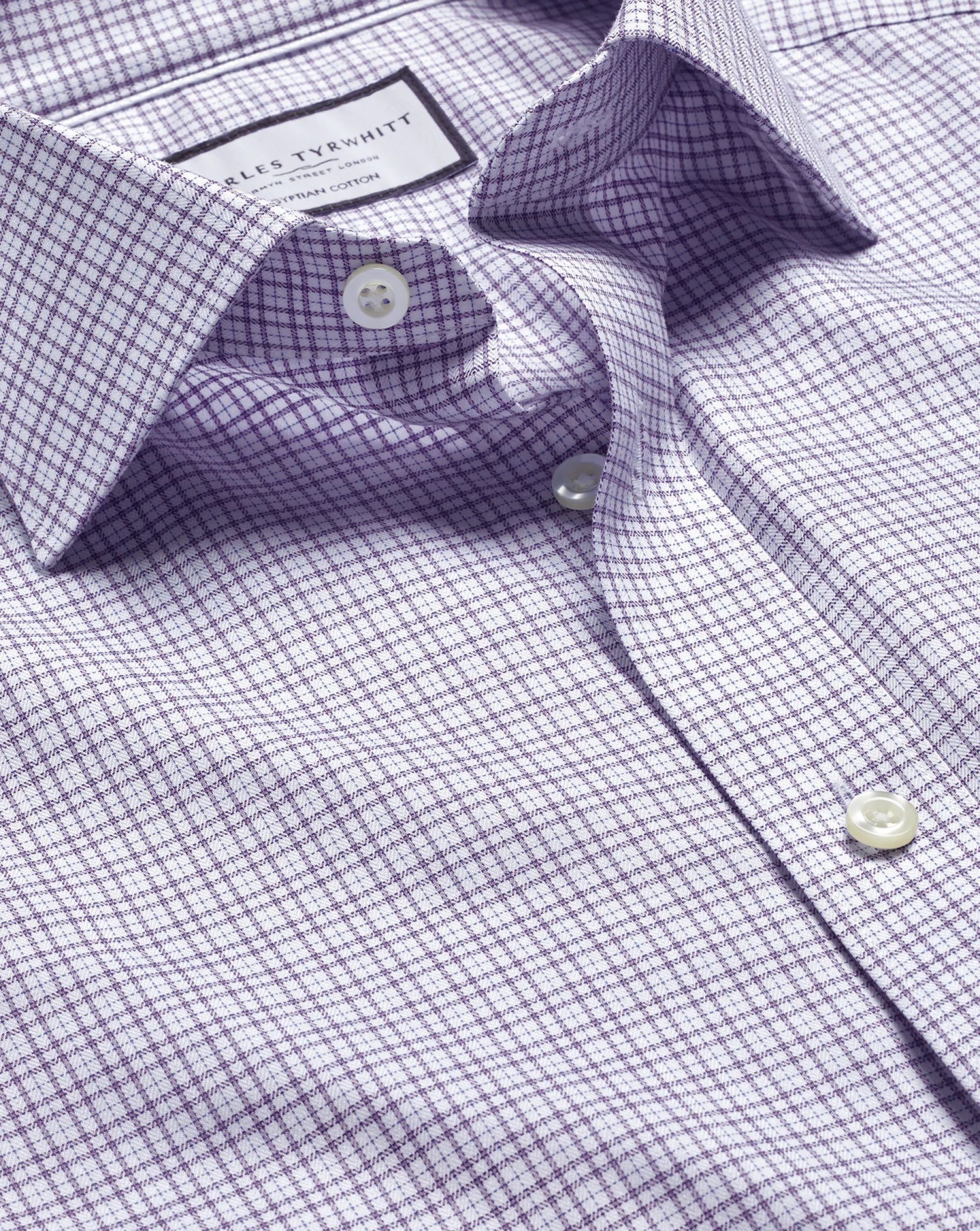 Outlet Charles Tyrwhitt Semi-Spread Collar Egyptian Cotton Multi Check Shirt - Mauve Purple