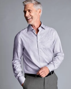 Outlet Charles Tyrwhitt Semi-Spread Collar Egyptian Cotton Multi Check Shirt - Mauve Purple