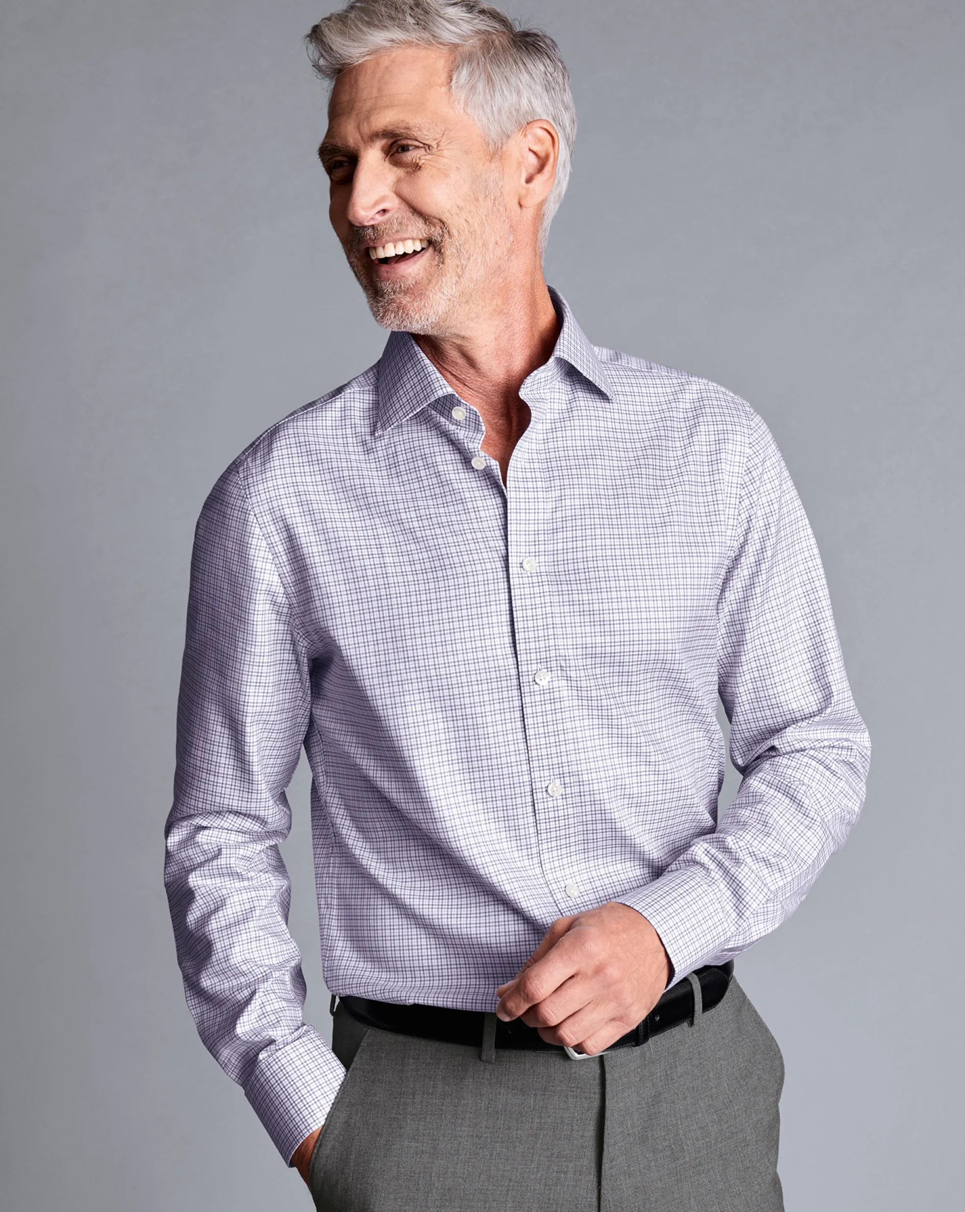 Outlet Charles Tyrwhitt Semi-Spread Collar Egyptian Cotton Multi Check Shirt - Mauve Purple