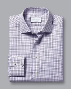Outlet Charles Tyrwhitt Semi-Spread Collar Egyptian Cotton Multi Check Shirt - Mauve Purple