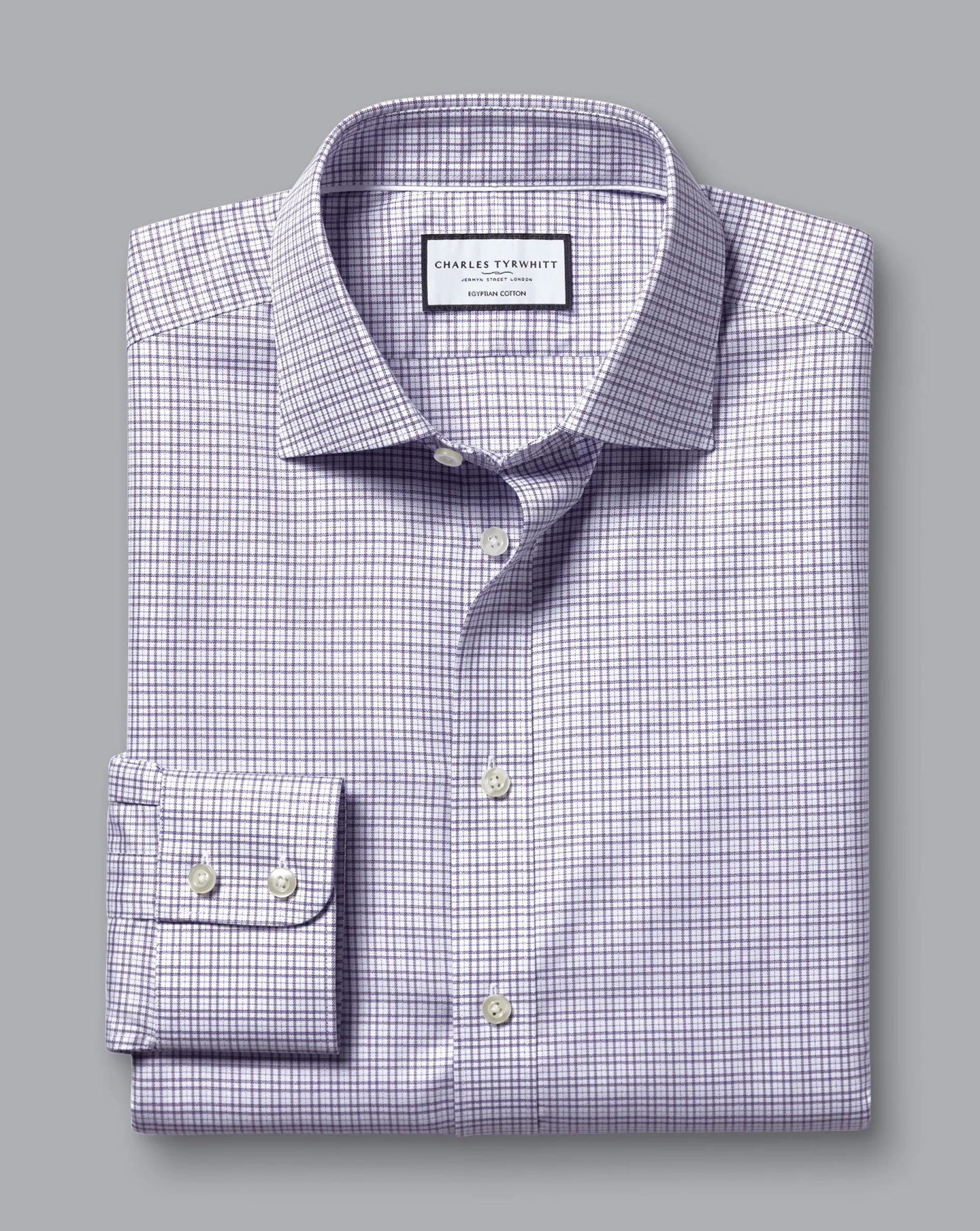 Outlet Charles Tyrwhitt Semi-Spread Collar Egyptian Cotton Multi Check Shirt - Mauve Purple