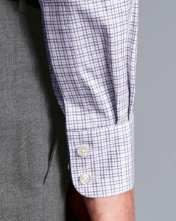 Outlet Charles Tyrwhitt Semi-Spread Collar Egyptian Cotton Multi Check Shirt - Mauve Purple