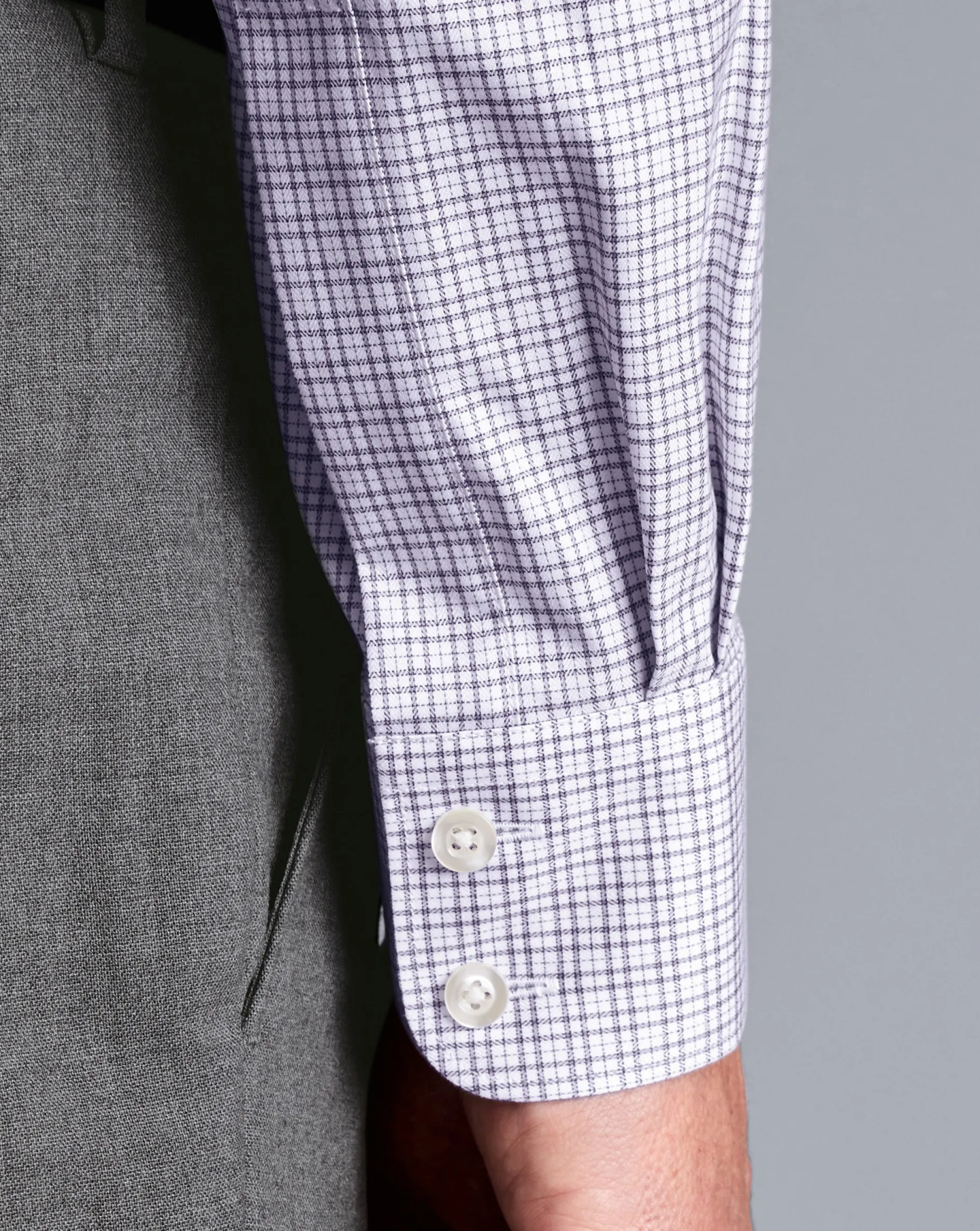 Outlet Charles Tyrwhitt Semi-Spread Collar Egyptian Cotton Multi Check Shirt - Mauve Purple