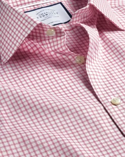 Best Charles Tyrwhitt Semi-Spread Collar Egyptian Cotton Twill Fine Check Shirt - Dark Pink