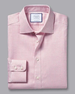 Best Charles Tyrwhitt Semi-Spread Collar Egyptian Cotton Twill Fine Check Shirt - Dark Pink