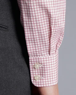 Best Charles Tyrwhitt Semi-Spread Collar Egyptian Cotton Twill Fine Check Shirt - Dark Pink