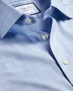 Sale Charles Tyrwhitt Semi-Spread Collar Egyptian Cotton Twill Check Shirt - Cornflower Blue