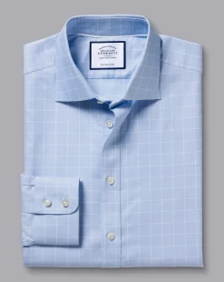 Sale Charles Tyrwhitt Semi-Spread Collar Egyptian Cotton Twill Check Shirt - Cornflower Blue