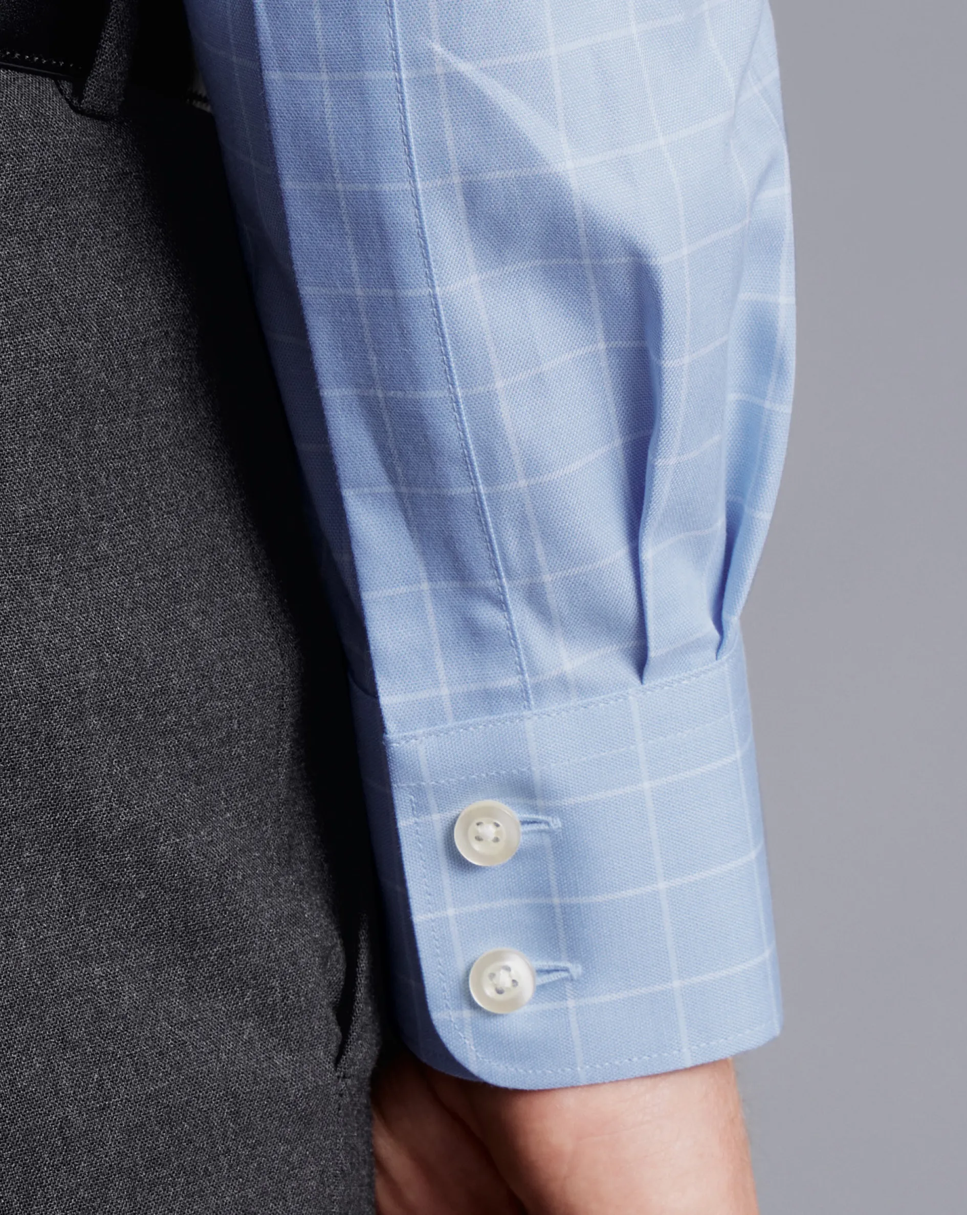 Sale Charles Tyrwhitt Semi-Spread Collar Egyptian Cotton Twill Check Shirt - Cornflower Blue