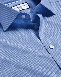 Cheap Charles Tyrwhitt Semi-Spread Collar Egyptian Cotton Hudson Weave Shirt - Cornflower Blue