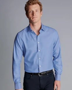 Cheap Charles Tyrwhitt Semi-Spread Collar Egyptian Cotton Hudson Weave Shirt - Cornflower Blue