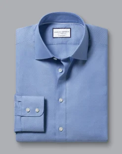 Cheap Charles Tyrwhitt Semi-Spread Collar Egyptian Cotton Hudson Weave Shirt - Cornflower Blue