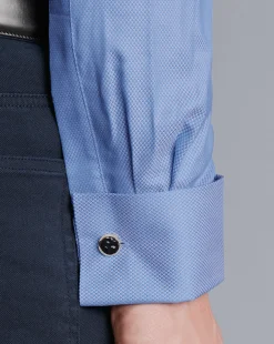 Cheap Charles Tyrwhitt Semi-Spread Collar Egyptian Cotton Hudson Weave Shirt - Cornflower Blue