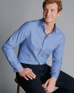 Cheap Charles Tyrwhitt Semi-Spread Collar Egyptian Cotton Hudson Weave Shirt - Cornflower Blue