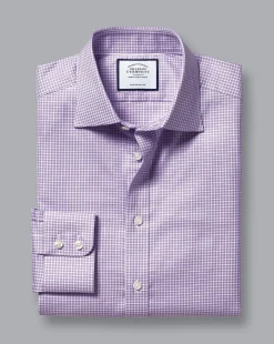New Charles Tyrwhitt Semi-Spread Collar Egyptian Cotton Twill Gingham Check Shirt - Mauve Purple