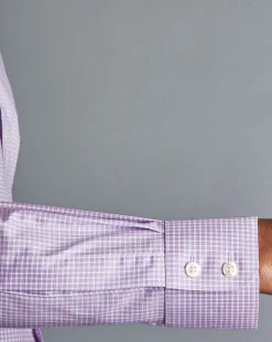 New Charles Tyrwhitt Semi-Spread Collar Egyptian Cotton Twill Gingham Check Shirt - Mauve Purple