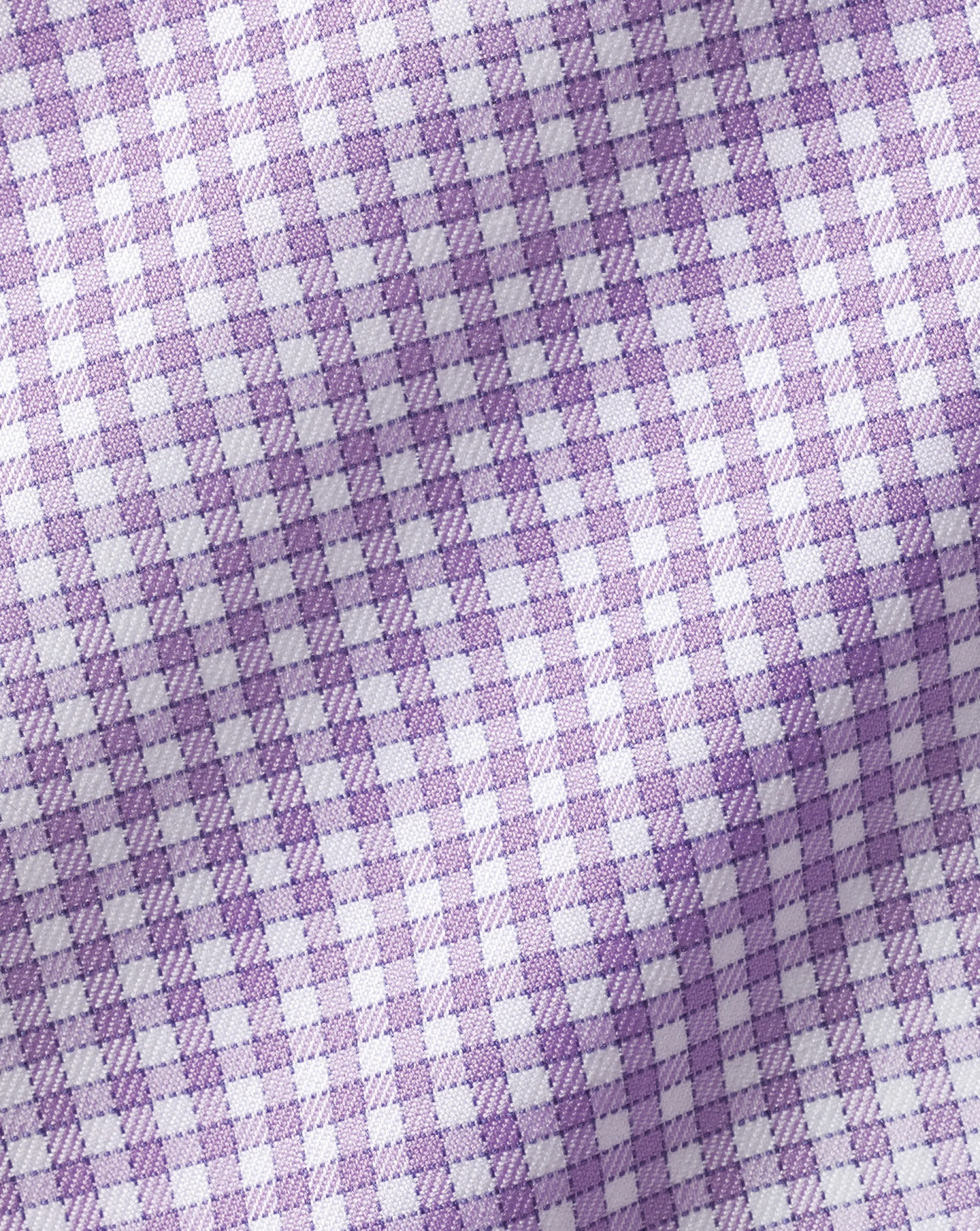 New Charles Tyrwhitt Semi-Spread Collar Egyptian Cotton Twill Gingham Check Shirt - Mauve Purple