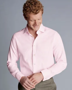 Cheap Charles Tyrwhitt Semi-Spread Collar Egyptian Cotton Hudson Weave Shirt - Light Pink