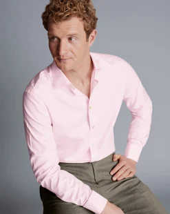 Cheap Charles Tyrwhitt Semi-Spread Collar Egyptian Cotton Hudson Weave Shirt - Light Pink