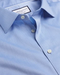 Fashion Charles Tyrwhitt Semi-Spread Collar Egyptian Cotton Windsor Weave Shirt - Cornflower Blue