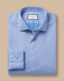 Fashion Charles Tyrwhitt Semi-Spread Collar Egyptian Cotton Windsor Weave Shirt - Cornflower Blue