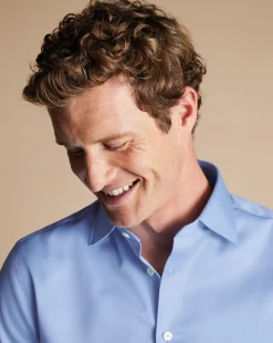Fashion Charles Tyrwhitt Semi-Spread Collar Egyptian Cotton Windsor Weave Shirt - Cornflower Blue