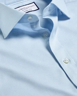 Hot Charles Tyrwhitt Semi-Spread Collar Egyptian Cotton Hudson Weave Shirt - Light Blue