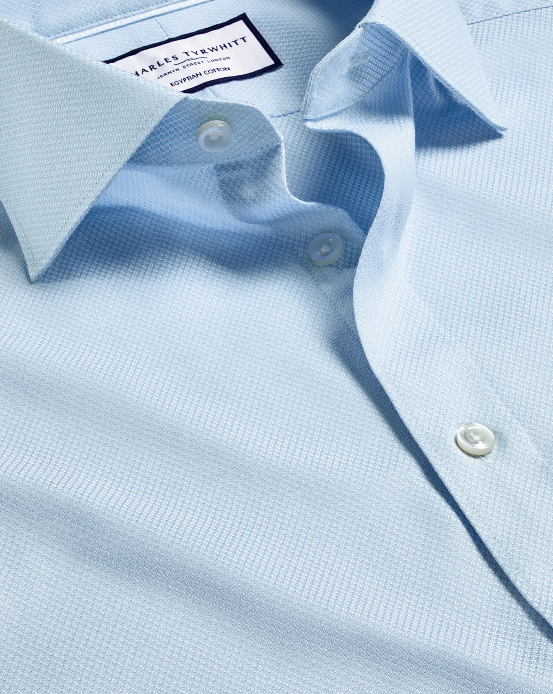 Hot Charles Tyrwhitt Semi-Spread Collar Egyptian Cotton Hudson Weave Shirt - Light Blue