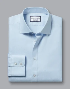 Hot Charles Tyrwhitt Semi-Spread Collar Egyptian Cotton Hudson Weave Shirt - Light Blue