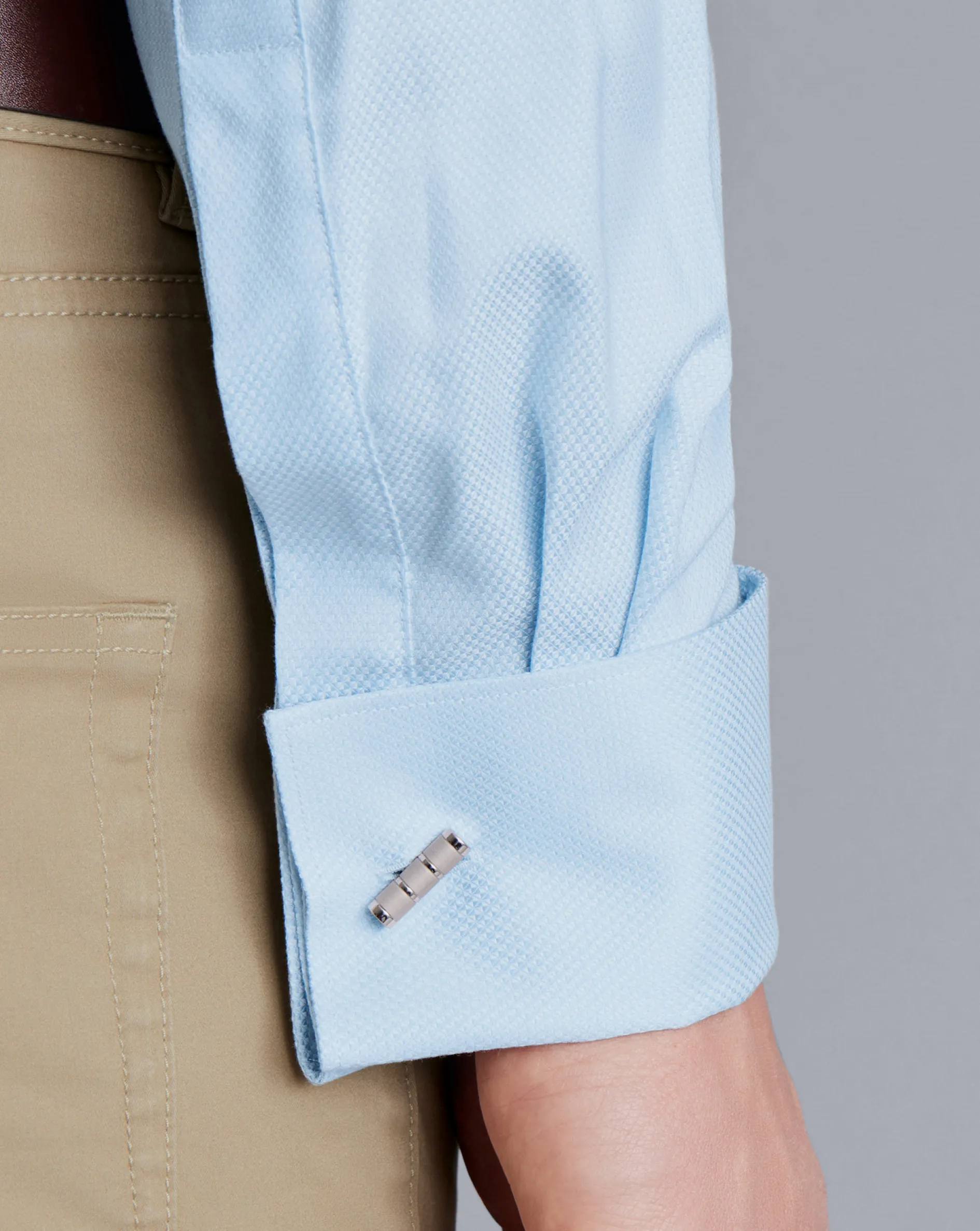 Hot Charles Tyrwhitt Semi-Spread Collar Egyptian Cotton Hudson Weave Shirt - Light Blue