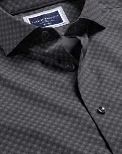 Cheap Charles Tyrwhitt Semi-Spread Collar Medallion Print Non-Iron Shirt - Grey Charcoal