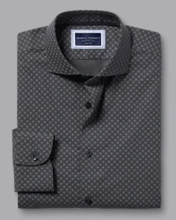 Cheap Charles Tyrwhitt Semi-Spread Collar Medallion Print Non-Iron Shirt - Grey Charcoal